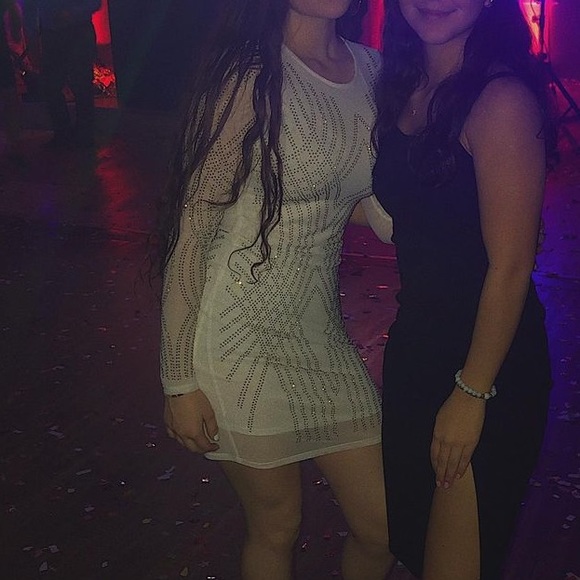 Fashion Nova Bedazzled mini dress white and gold - Picture 1 of 3